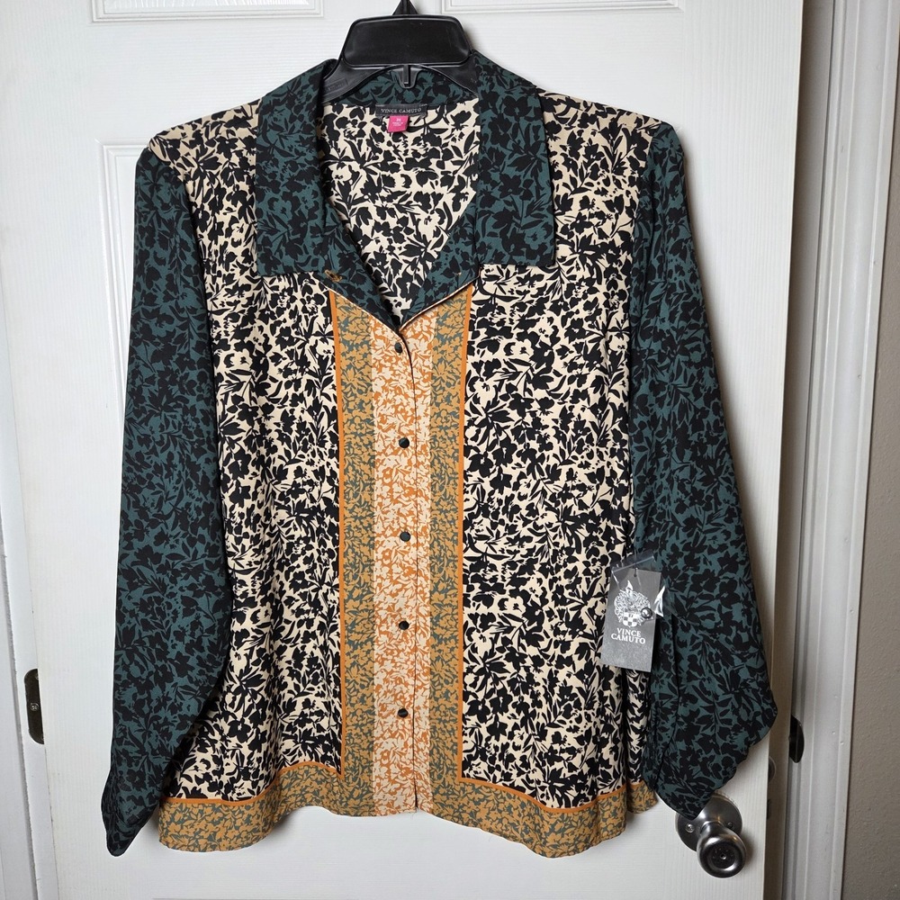 Vince Camuto sz 3X floral button up top NWT casual career boho garden chic